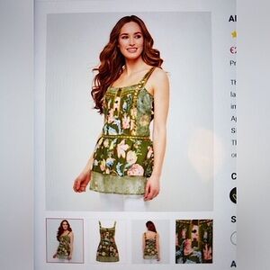 Joe Browns Green Floral Peplum Tank Top with lace underskirt